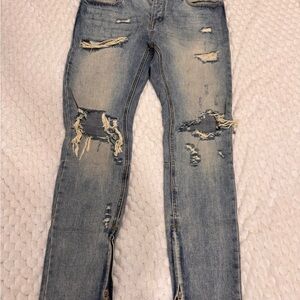 MNML Men's Distressed Light Blue Slim Jeans